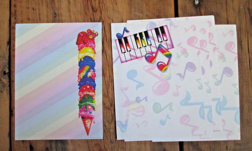 Vintage 1989 Lisa Frank Stationery Paper Ice Cream Cone Teddy Piano Music Notes
