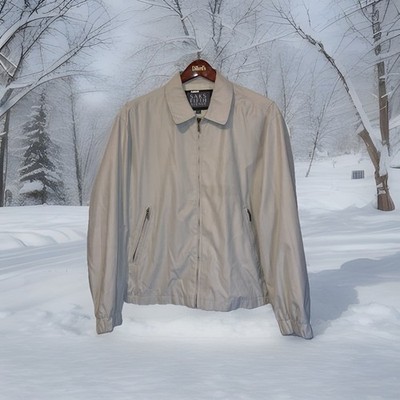 Saks Fifth Avenue Bomber Lined Jacket Men L Beige Cell & Glasses Pocket