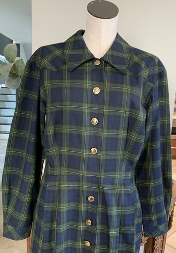 santa fe jim tremblay women 12 Green plaid button Vintage midi sheath dress HH - Picture 2 of 9