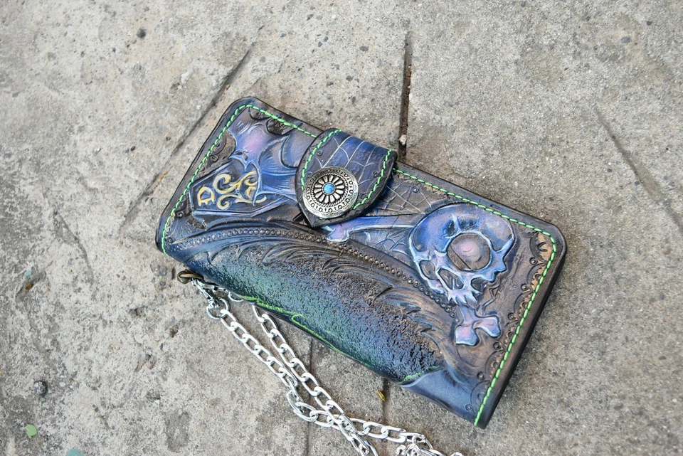 Frankenstein Cartera Cuero Tallado, Cartera Hombre Cuero, Cartera Tallada Foto 4 de 4