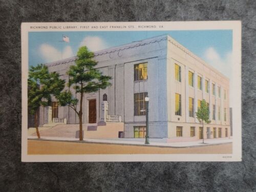 Vintage c1939 Postkarte Richmond Public Library First & East Franklin Sts Richmond VA - Bild 1 von 2