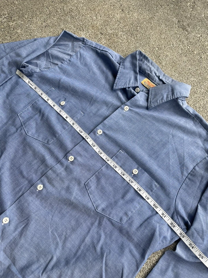 Camisa de Trabajo Big Yank Vintage Cambray XL Poli Algodón Abotonada Ribete Denim Foto 3 de 4