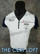 Mens Casual Henley T-Shirt White with Navy Blue Trim CARDINALI by Vertical