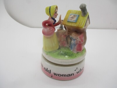 Vintage Ceramic Music Box There Was An Old Woman Who Lived In A Shoe Japan 