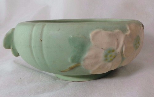 WELLER POTTERY BOWL WITH HANDLES MATTE GREEN BOWL - Picture 2 of 9