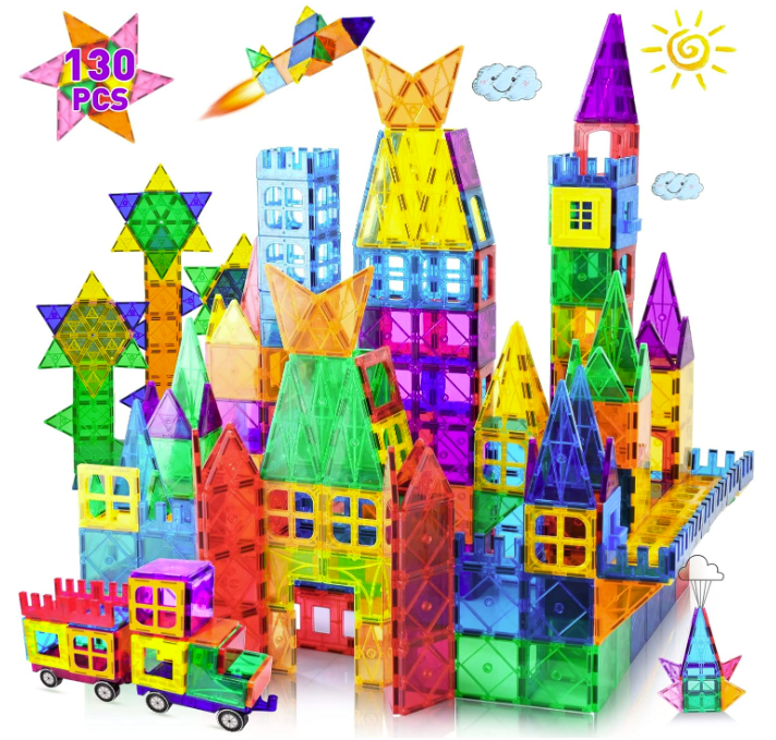 130Pcs Magnetic Tiles Clear Colors 3DSet Magnetic Building Toy Magnet Blocks Kid
