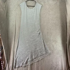 Max Studios Womans L Dress White Striped Cap Sleeves Long Midi Asymmetrical