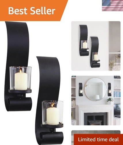 Black Wall Sconce Candle Holder, Glass & Metal Wall Decor for Living Room, Ho...
