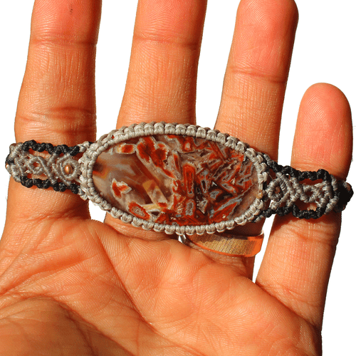 Hand Crafted Natural Turkish Stick Agate Micro Macrame Cuff Gem Crystal Bracelet - Picture 5 of 12