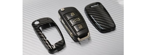 Cover portachiavi flip fibra di carbonio 3 pulsanti per Audi A3 S3 A4 A5 A6 A8 TT Q7 j58cf - Foto 4 di 4