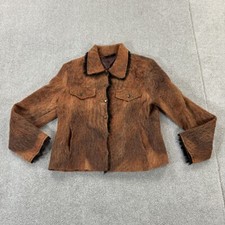Joy & Fun Ladies Jacket Brown Uk 8 Eu 36 Fur Mohair Alpaca Wool Button Up Pocket