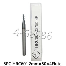 5PC HRC60  2mm  2 50 4F Tungsten steel Carbide End Mill Bits Milling Cutter tool