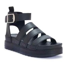LADIES GLADIATOR SANDALS WOMENS PLATFORM CHUNKY SOLE FLATFORM STRAPPY SHOES SIZE