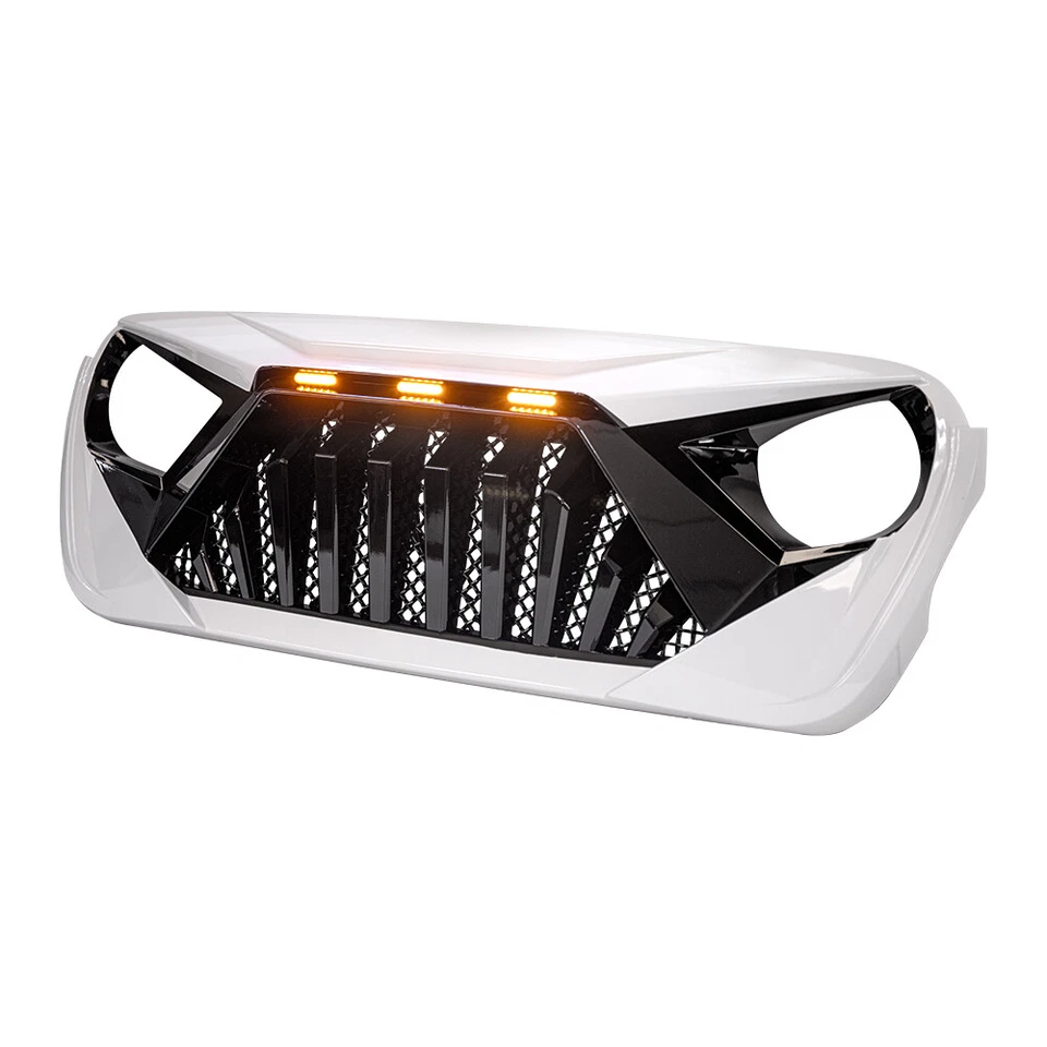 Parrilla delantera Goliath blanca y negra con luces para Jeep Wrangler JL JT 18-24 Foto 4 de 4