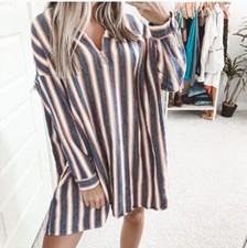 Asos Oversized Striped Long Sleeve 1/4 Zip Red Blue Mini Dress US Women's Size 4