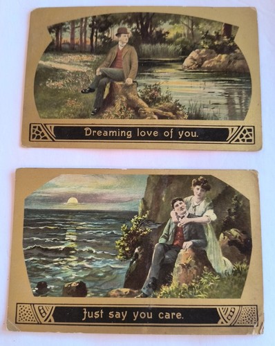 Lot Of 6 Antique Gold Trim Love & Romance Postcards - Picture 4 of 7