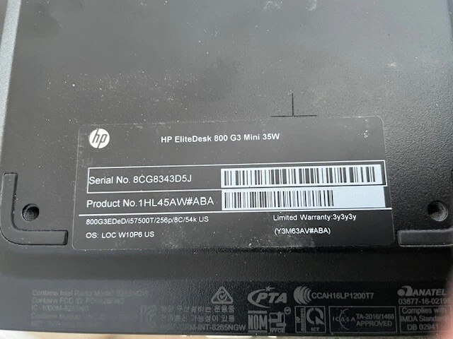 HP EliteDesk 800 G3 Mini PC PART#1HL45AW, i5-7500T 2.7Ghz,No memory or Harddrive - Image 3 of 4