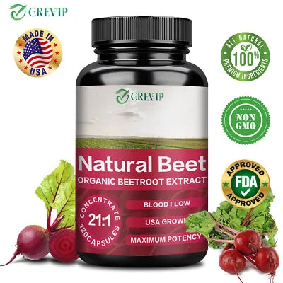 GREVIP Natural Beet Capsules 1250mg - Organic Beetroot Extract, Heart & Blood Pressure
