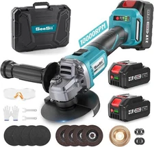 "SEESII 4-1/2'' 21V Cordless Angle Grinder,2x 4.0Ah Batteries,10000RPM Tool Kit