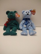 Ty Beanie Baby Winter Scarf Bear Lot 1999 Holiday Teddy Blue  Wallace Green