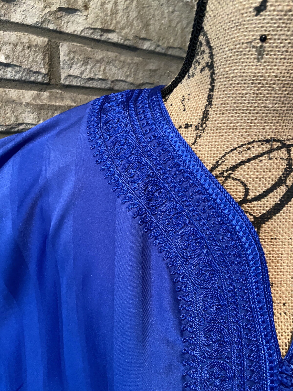 Quality Handmade Solid Royal Blue Embroidered  V-… - image 10