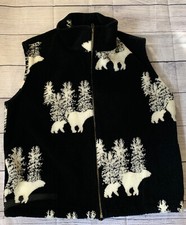 Silver Threads Sherpa Plush Polar Bears Black Fleece Zip Vest Sz Medium USA Made
