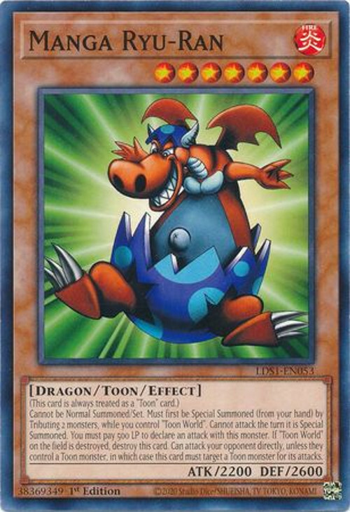 ryu-ran yugioh card value Manga - LDS1-EN053 - Common Dragon/Toon Level 7 ATK/2200 DEF/2600 This card cannot be summoned unless Toon World is on the field Manga Ryu-Ran (anime) | Yu-Gi-Oh!