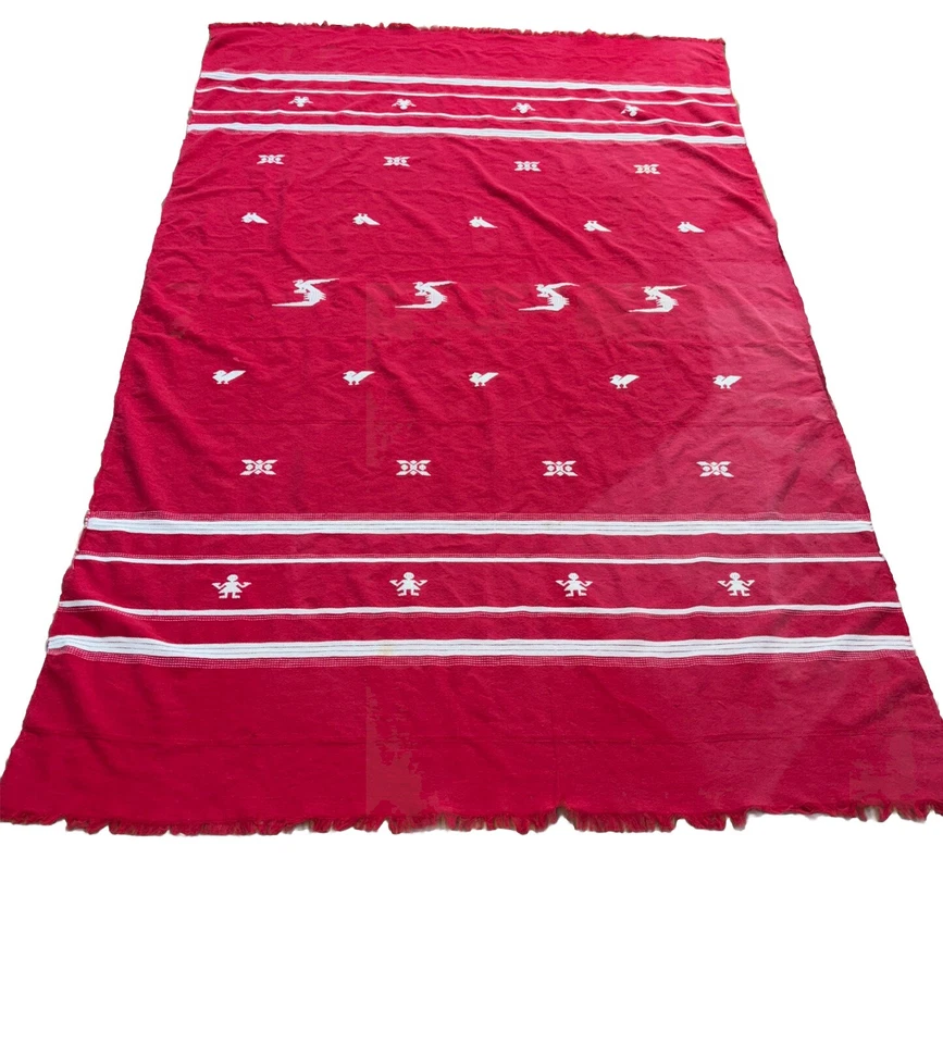 Vintage Hand Woven Cotton Tablecloth & 8 Napkins Marimba Player Maraca Shaker - Image 2 of 4