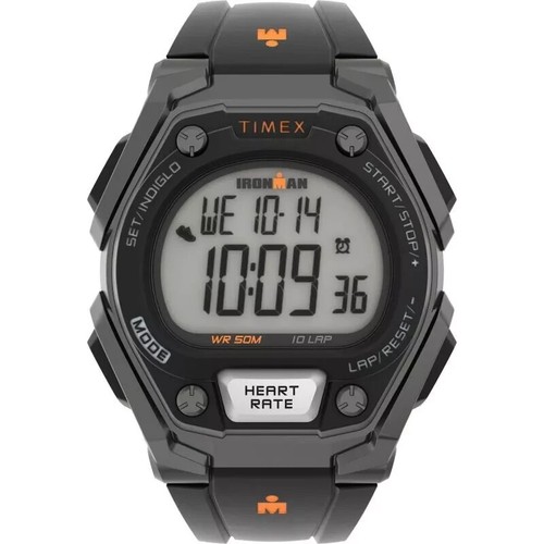 Timex TW5M49400 Heart Rate Ironman Watch, 50 Meter WR Black Resin Strap