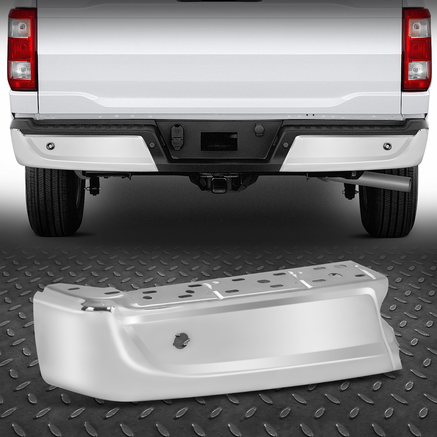 Left Driver Chrome Rear Bumper End Cap For 2021-2024 Ford F150 w/ Parking Sensor