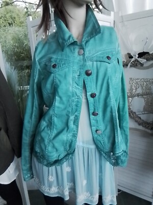 Tredy Jeans Jacke Türkis mit Glitzer Und Spitze Gr. 40
