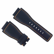 24MM GENUINE LEATHER STRAP SMOOTH BAND FOR BELL  ROSS BR-01-03 BLUE ORANGE STIT