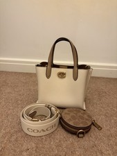 Coach Beige Leather Small Satchel, Canvas Detachable Strap & Coin Purse