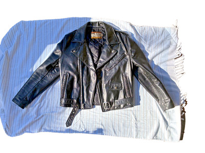 Vintage 70s 80s Montgomery Ward Leather Motorcycle Jacket Women's Large Belted M