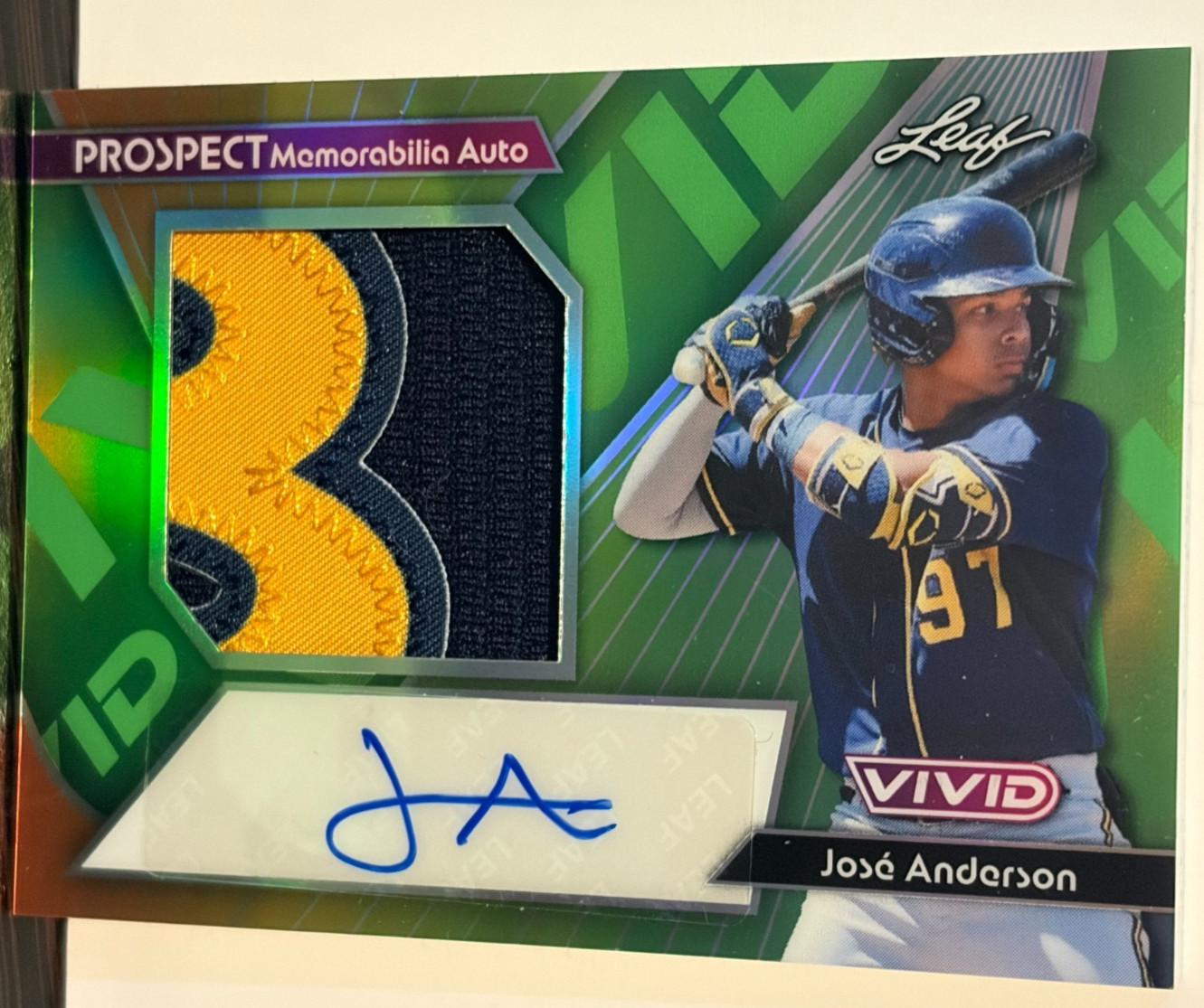 2026 Leaf Vivid Jose Anderson 22/25 Auto Patch Milwaukee Brewers 19YO prospect