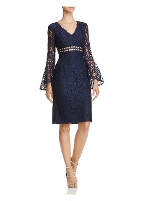 AQUA Womens Navy Lace Floral V Neck Knee Length Cocktail Sheath Dress 0 |  eBay