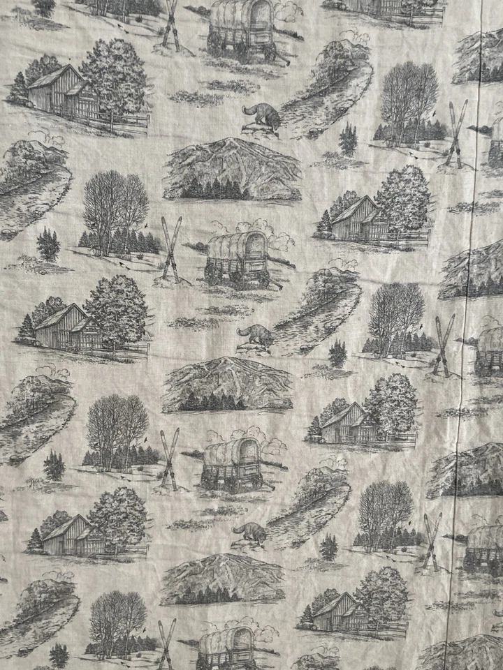 Vintage French Country Ski Toile Gray Linen Reversible Duvet Cover King 120”x96” - Image 3 of 4