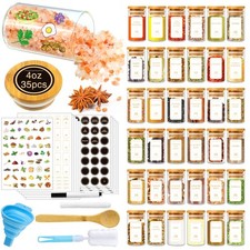 Spice Jars with Labels 35 Pcs 4 oz Glass Spice Jars with Bamboo Lids Minimali...