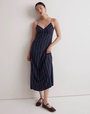 Madewell Women’s Midi Slip Dress 00 Fresh Blueberry Layton Wavy Stripes NWT