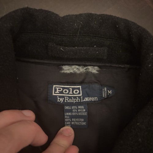 Vintage Polo Ralph Lauren Grey Wool Blend Men's Medium Pea Coat Jacket *FLAWS* - Picture 5 of 14
