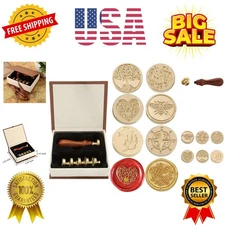 6 Pcs Wax Seal Stamp Set, Vintage Tree of Life Bee Heart Compass Feather with...