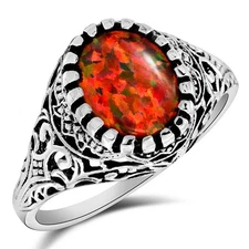2CT Red Fire Opal 925 Solid Sterling Silver Art Deco Style Ring Sz 6,7,8 US3