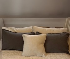 Casaluna Pair Pillow Shams Gray Linen Blend Fringe  F/Q 2022 Modern Farmhouse