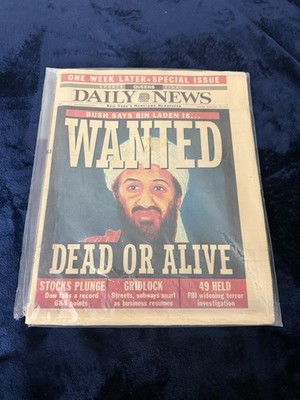 NY DAILY NEWS, Newspaper SEPTEMBER 18, 2001, Bin Laden WANTED DEAD or ALIVE 9/11