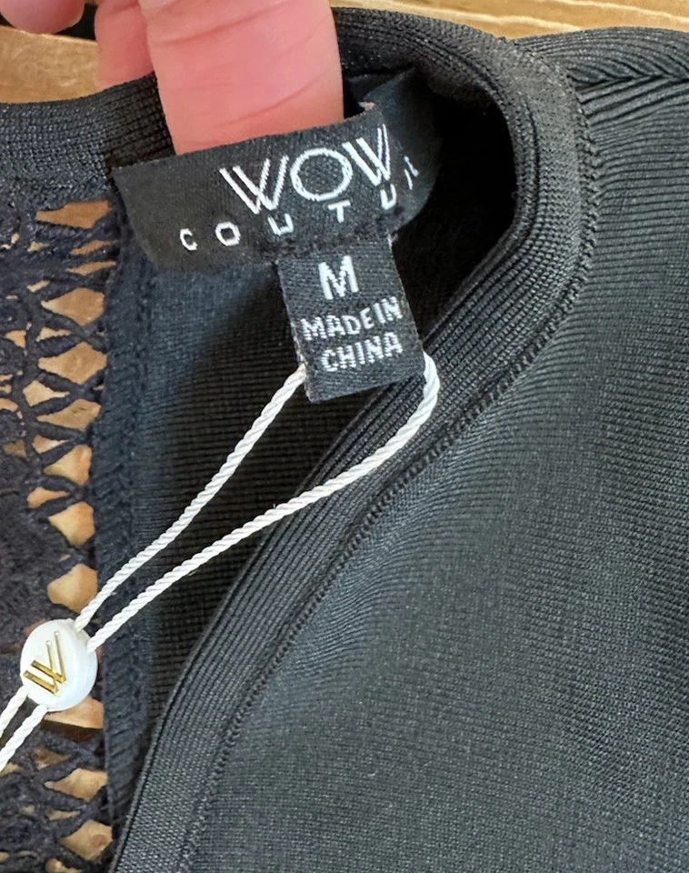 Top corto WOW Couture nuevo con etiquetas para mujer con encaje trasero talla M negro C9 Foto 3 de 4