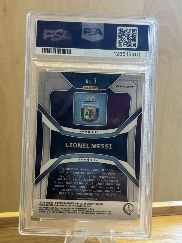 Panini World Cup 2022 Prizm Qatar Lionel Messi Green Wave Prizm NM-MT PSA 8 #7 - Image 2 of 2