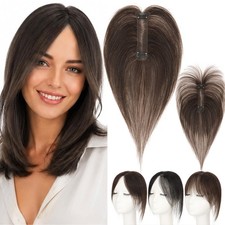 100 Remy Human Hair Topper Toupee Clip in Top Lace Base Side/Middle/Free Part F