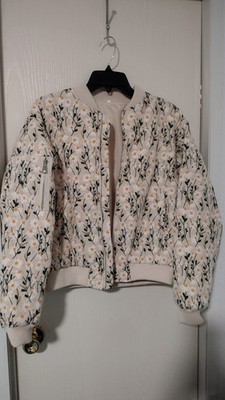 TikTok Viral Cottagecore Daisy Embroidered Bomber Jacket Small Floral Quilted