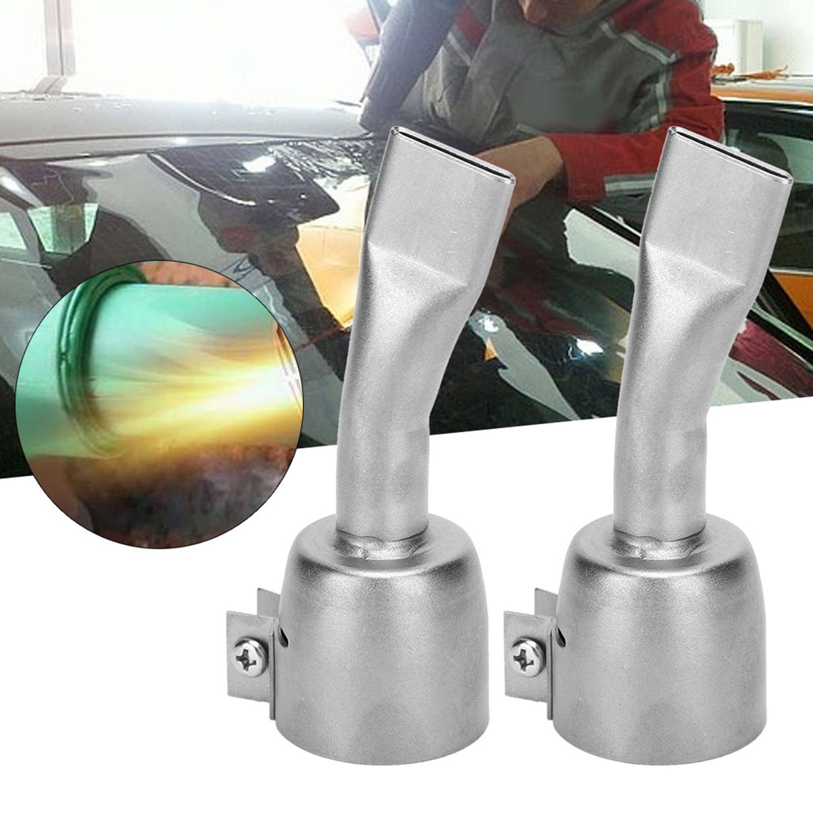 _2Pcs Hot Air Gun Welding Nozzle Stainless Steel For PVC Plastic Sheet Soldering