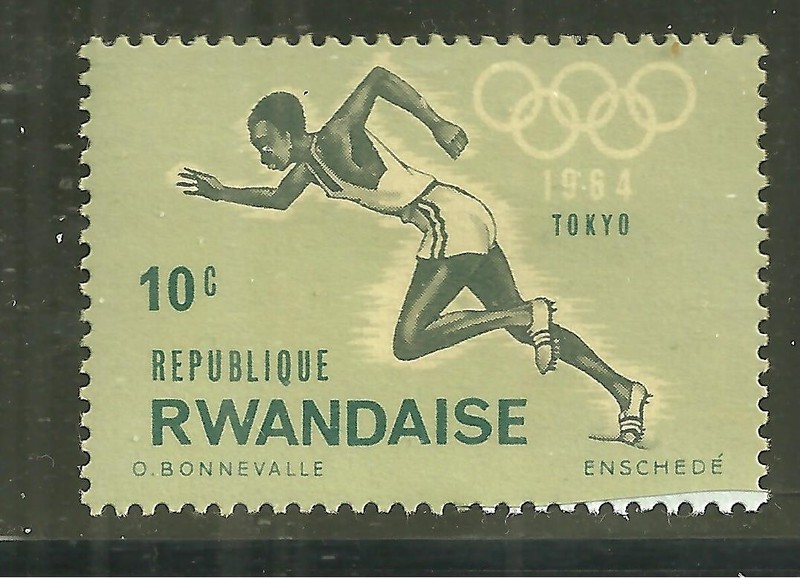 RWANDA 76 MINT LIGHT HINGE 18TH OLYMPICS TOKYO, RUNNER